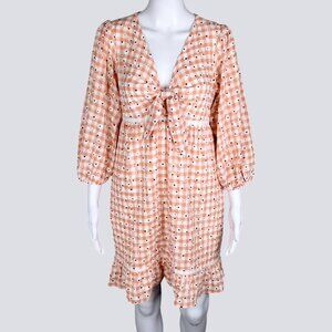 Greylin Babydoll Dress Sz M Peach Floral Plaid Countrycore Cottagecore Milkmaid